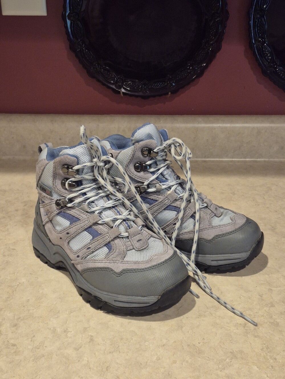 L.L.Bean Unisex Kids Blue And Gray Ankle Hiking Boots Size 2